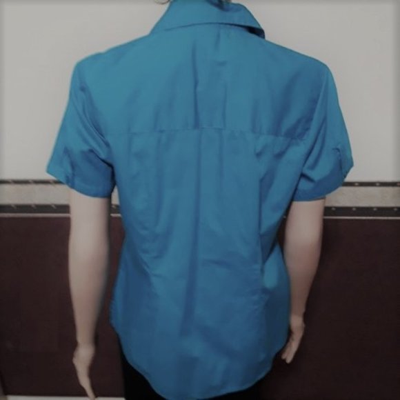 BASIC EDITIONS DEEP AQUA COLLARED BUTTON DOWN BLOUSE SIZE S NWOT - Picture 3 of 3